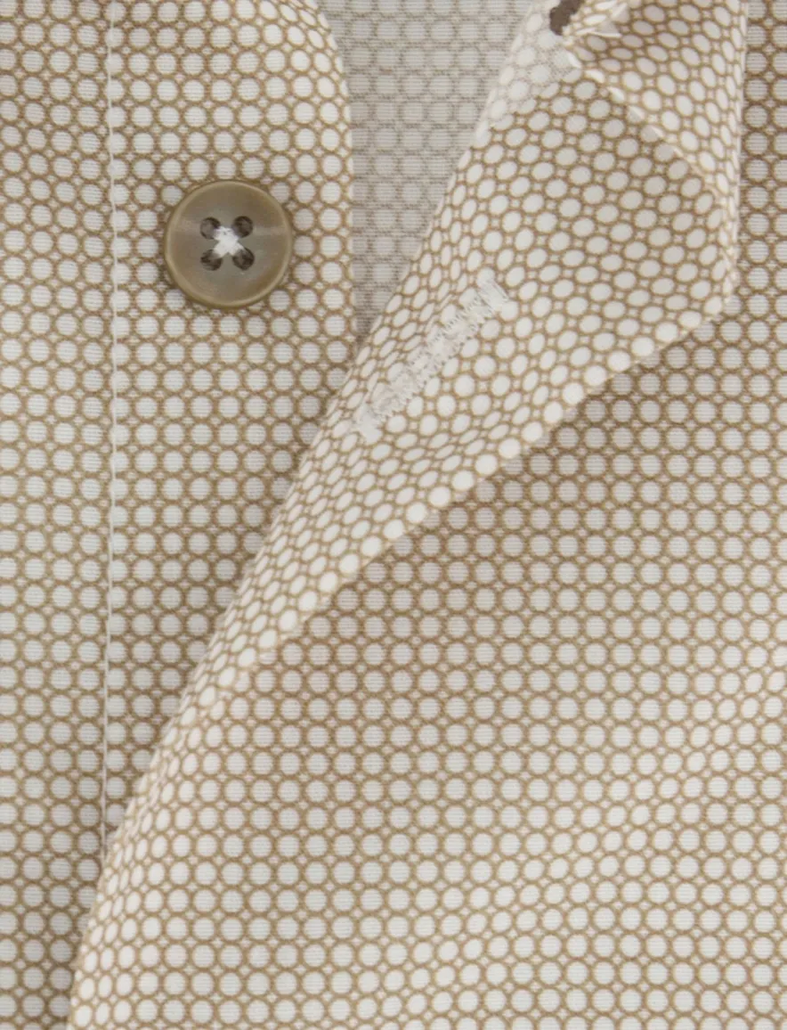 Overhemd Ledub Modern Fit beige met bruin patroon