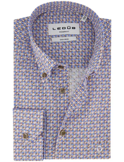 Ledub Overhemden Ledub Modern Fit blauw geprint katoen