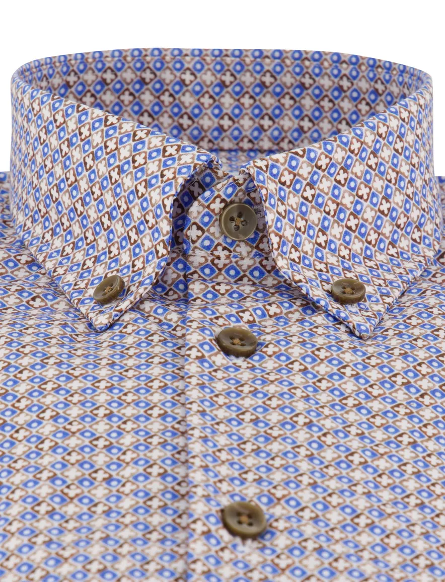 Overhemden Ledub Modern Fit blauw geprint katoen