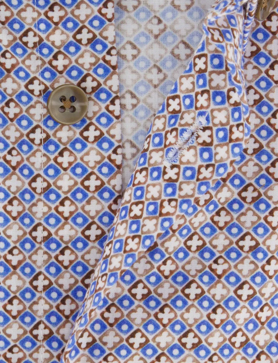 Overhemden Ledub Modern Fit blauw geprint katoen