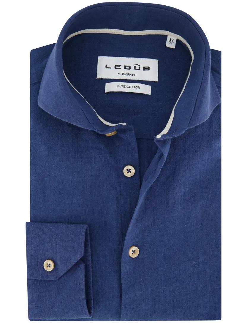 Ledub Modern Fit overhemd donkerblauw 100% katoen