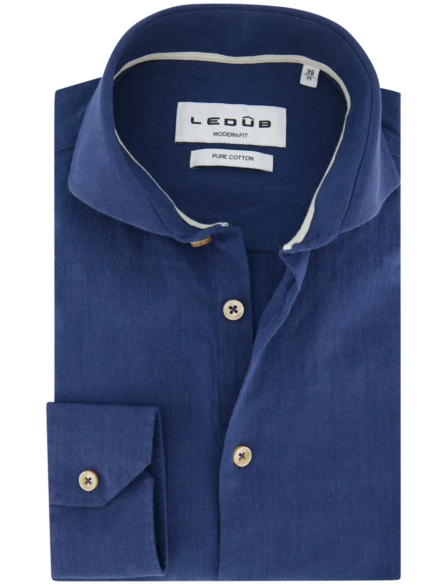 Ledub Modern Fit overhemd Donkerblauw