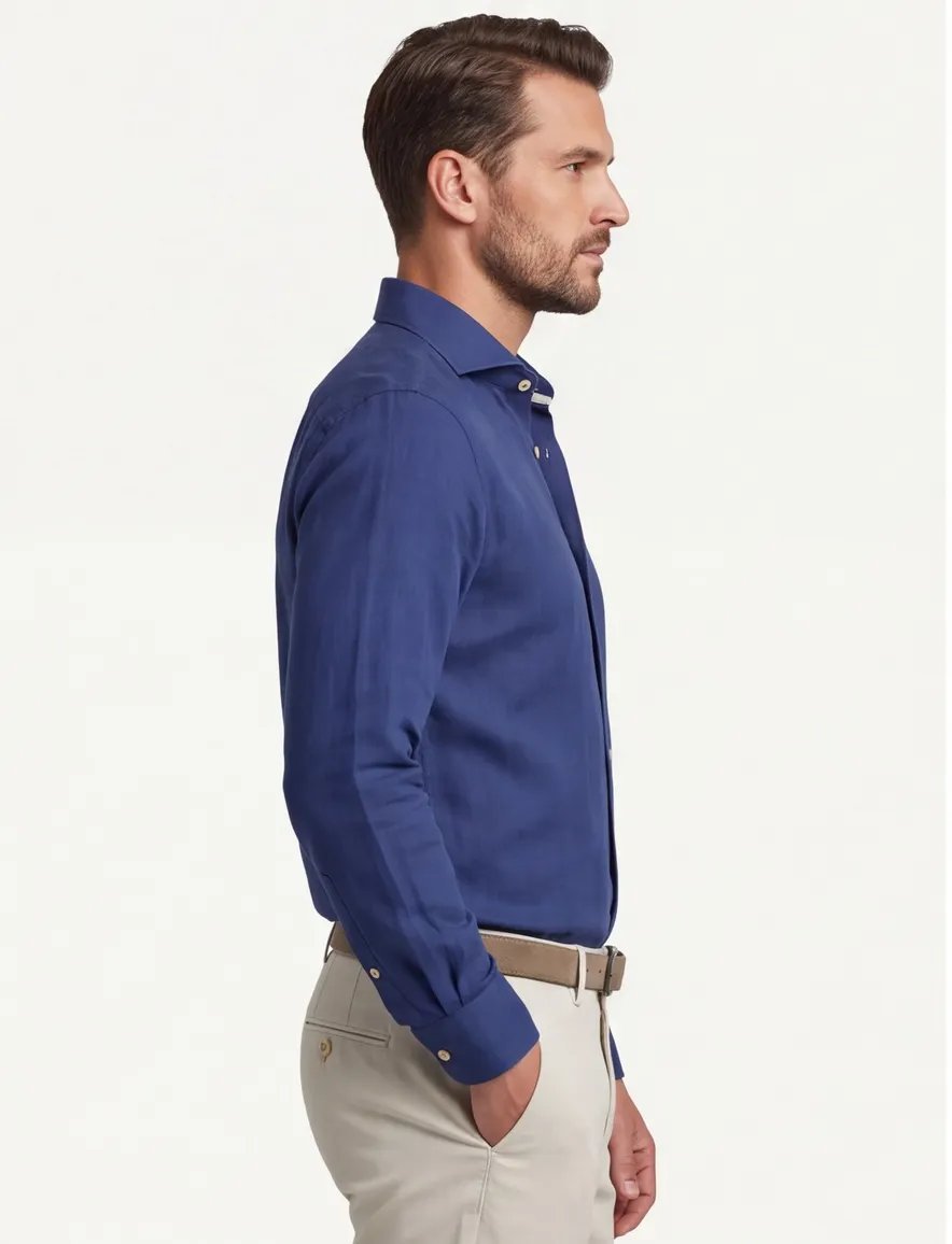 Overhemd Ledub Modern Fit donkerblauw katoen