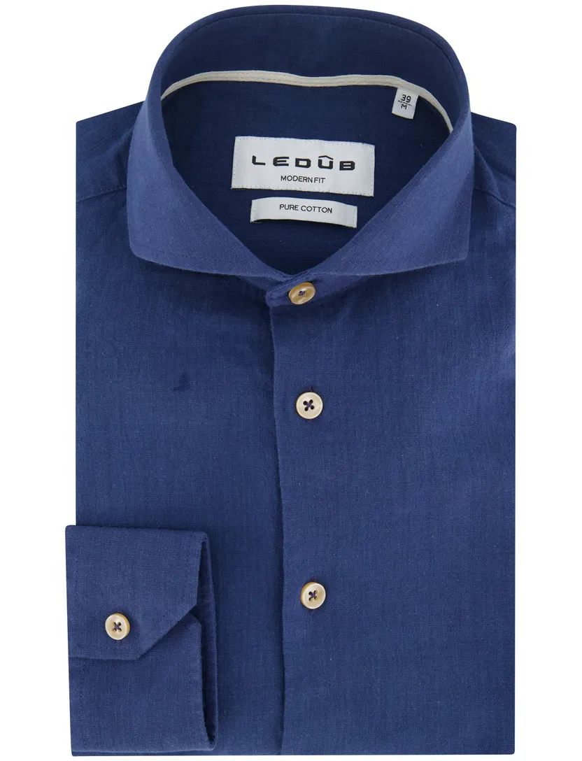 Ledub Modern Fit overhemd donkerblauw 100% katoen