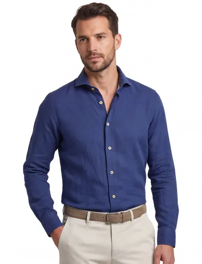 Ledub Overhemd Ledub Modern Fit donkerblauw katoen