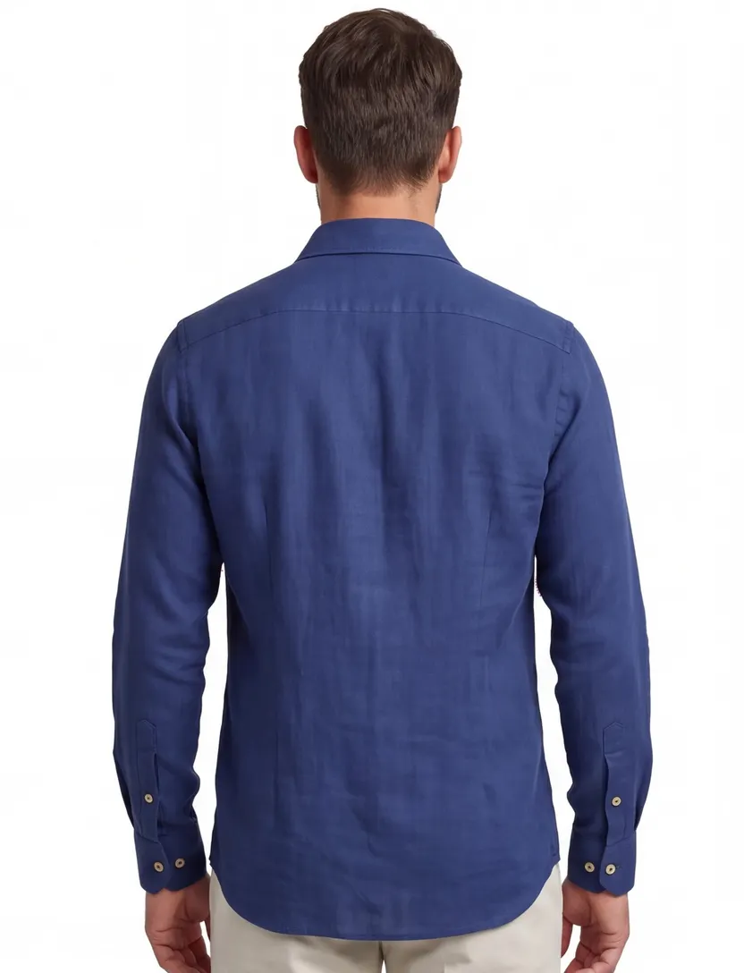 Ledub Modern Fit overhemd donkerblauw 100% katoen