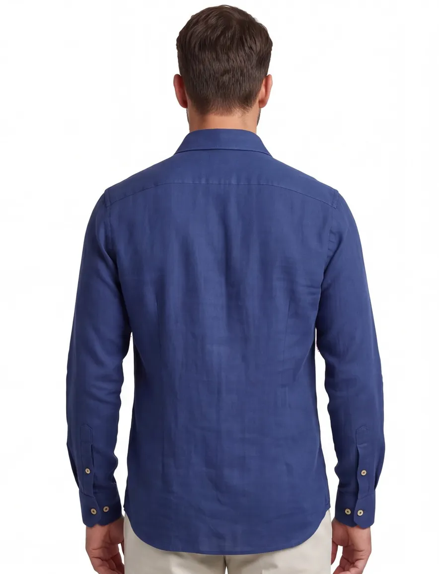 Overhemd Ledub Modern Fit donkerblauw katoen