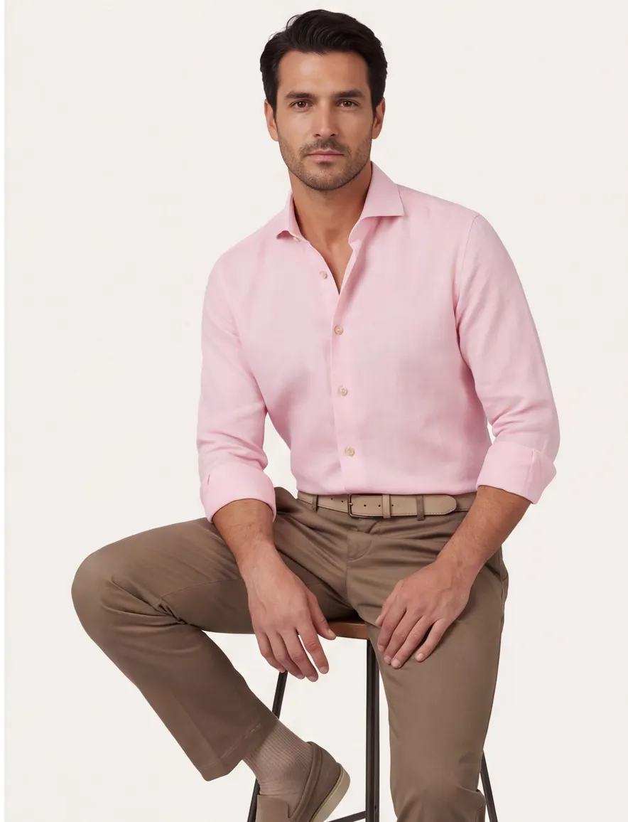 Overhemd Ledub Modern Fit roze katoen