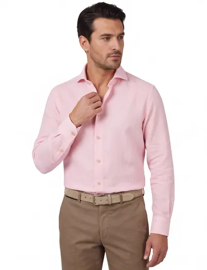 Ledub Overhemd Ledub Modern Fit roze katoen