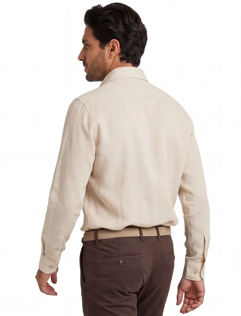 Overhemd Ledub Modern Fit beige 100% katoen