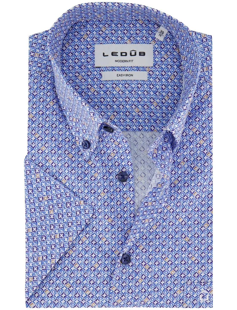 Blauw geprint overhemd Ledub Modern Fit katoen