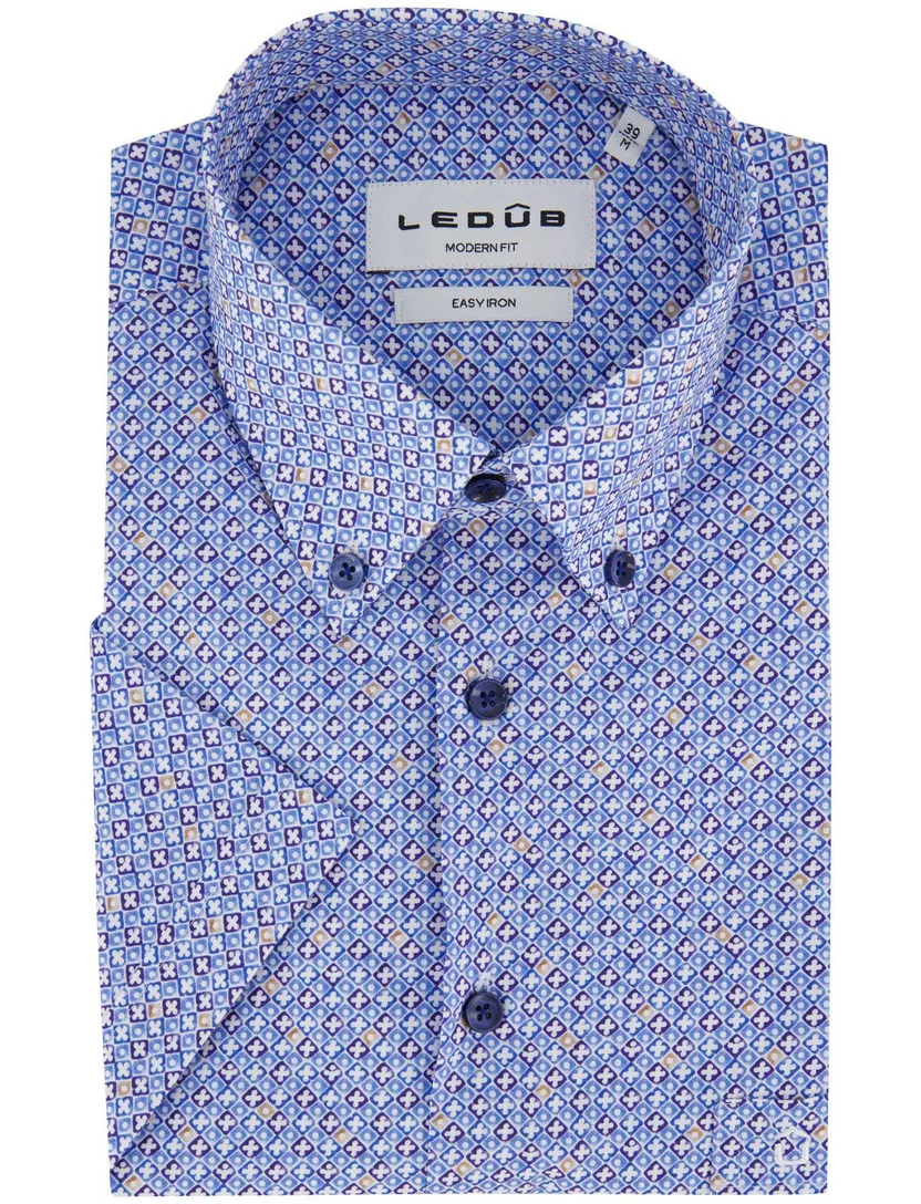 Blauw geprint overhemd Ledub Modern Fit katoen