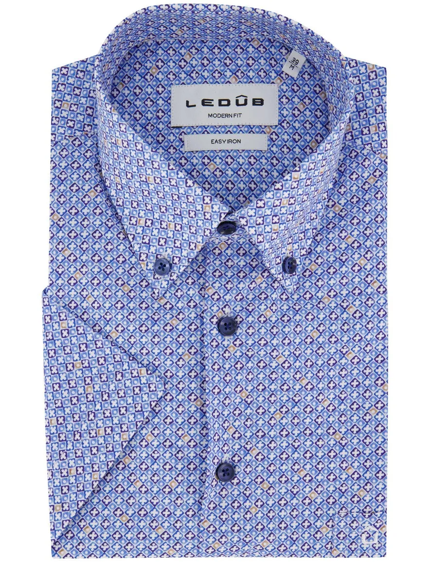 Overhemd Ledub Modern Fit blauw geprint katoen