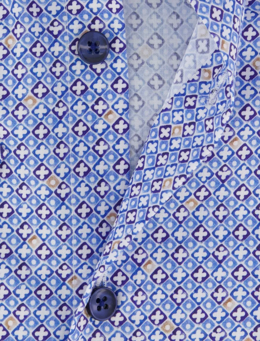 Overhemd Ledub Modern Fit blauw geprint katoen