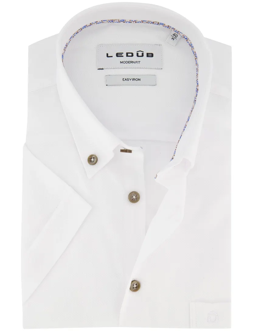 Ledub Modern Fit wit geprint katoen