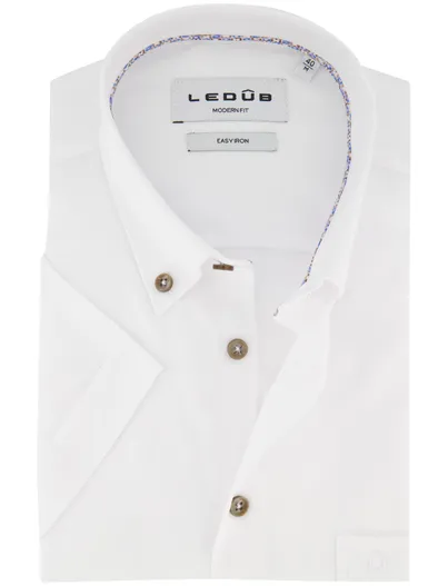 Ledub Overhemd Ledub Modern Fit wit katoen