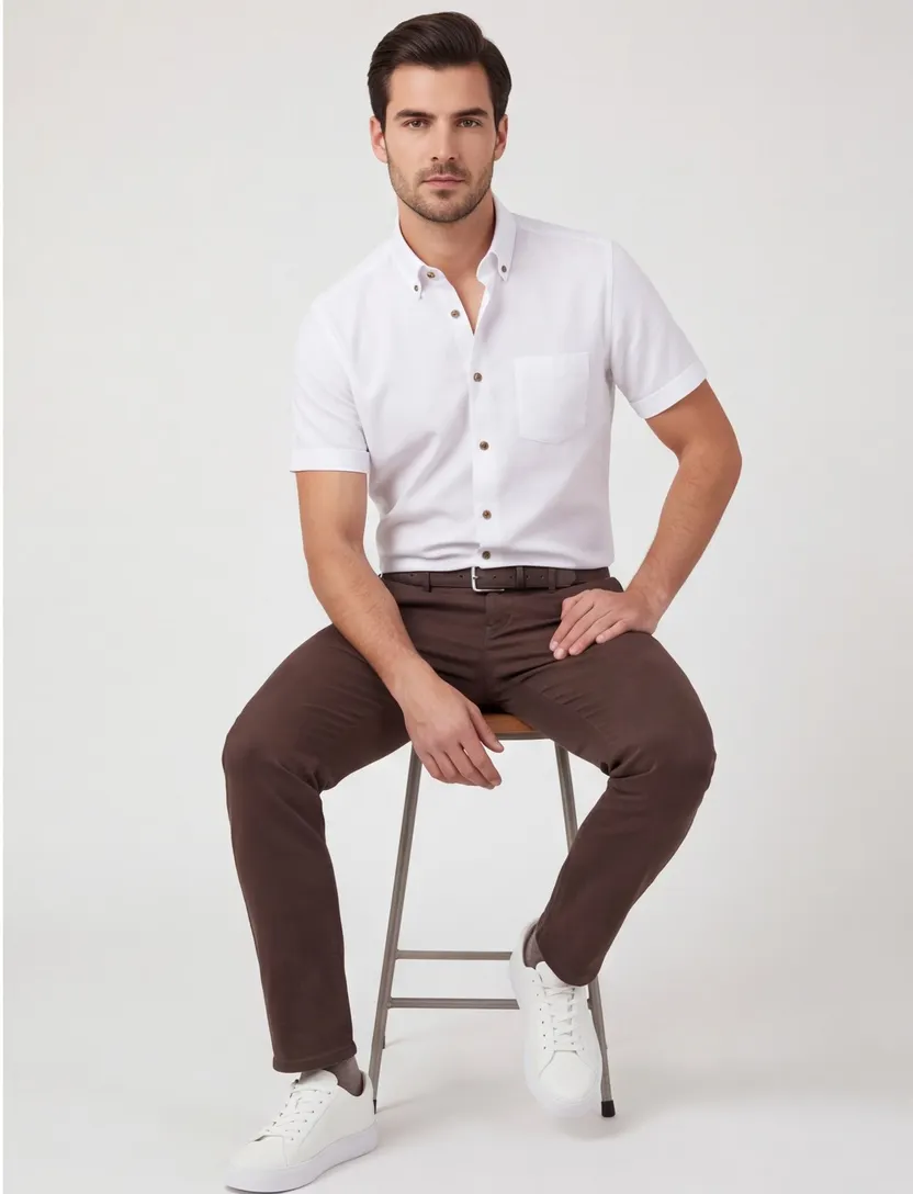 Ledub Modern Fit wit geprint katoen