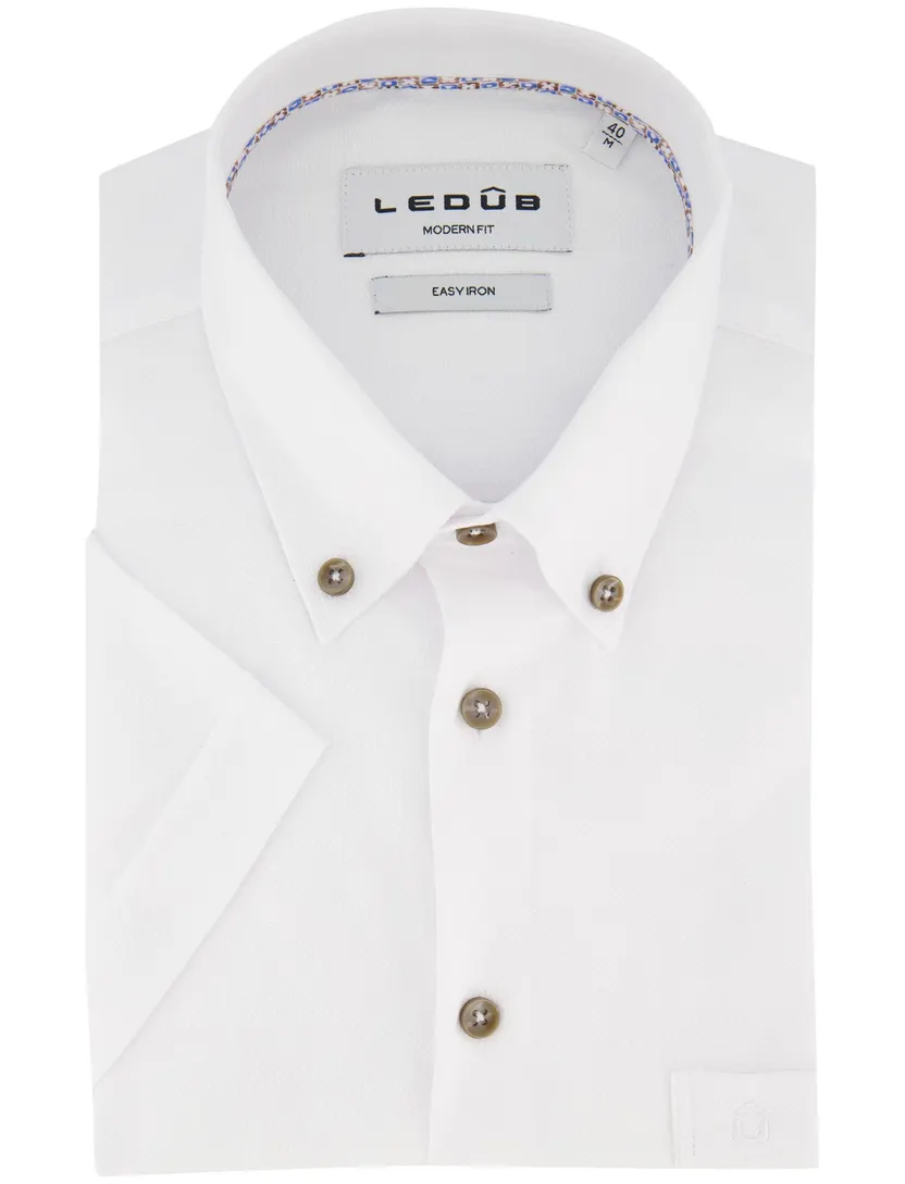 Ledub Modern Fit wit geprint katoen