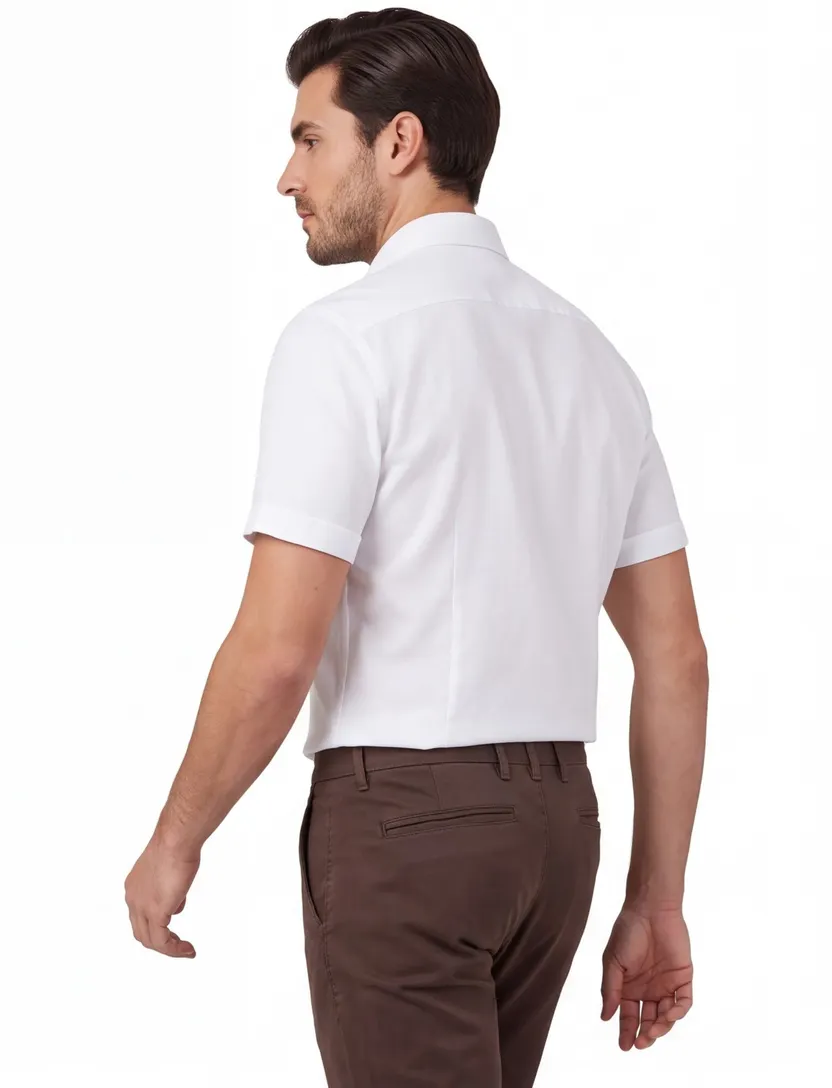 Ledub Modern Fit wit geprint katoen