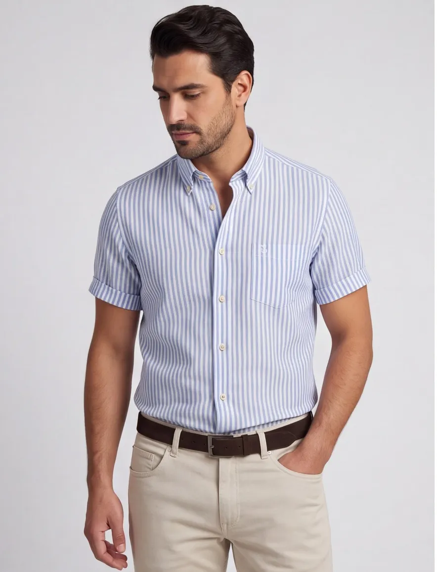 Overhemd Ledub Modern Fit blauw gestreept