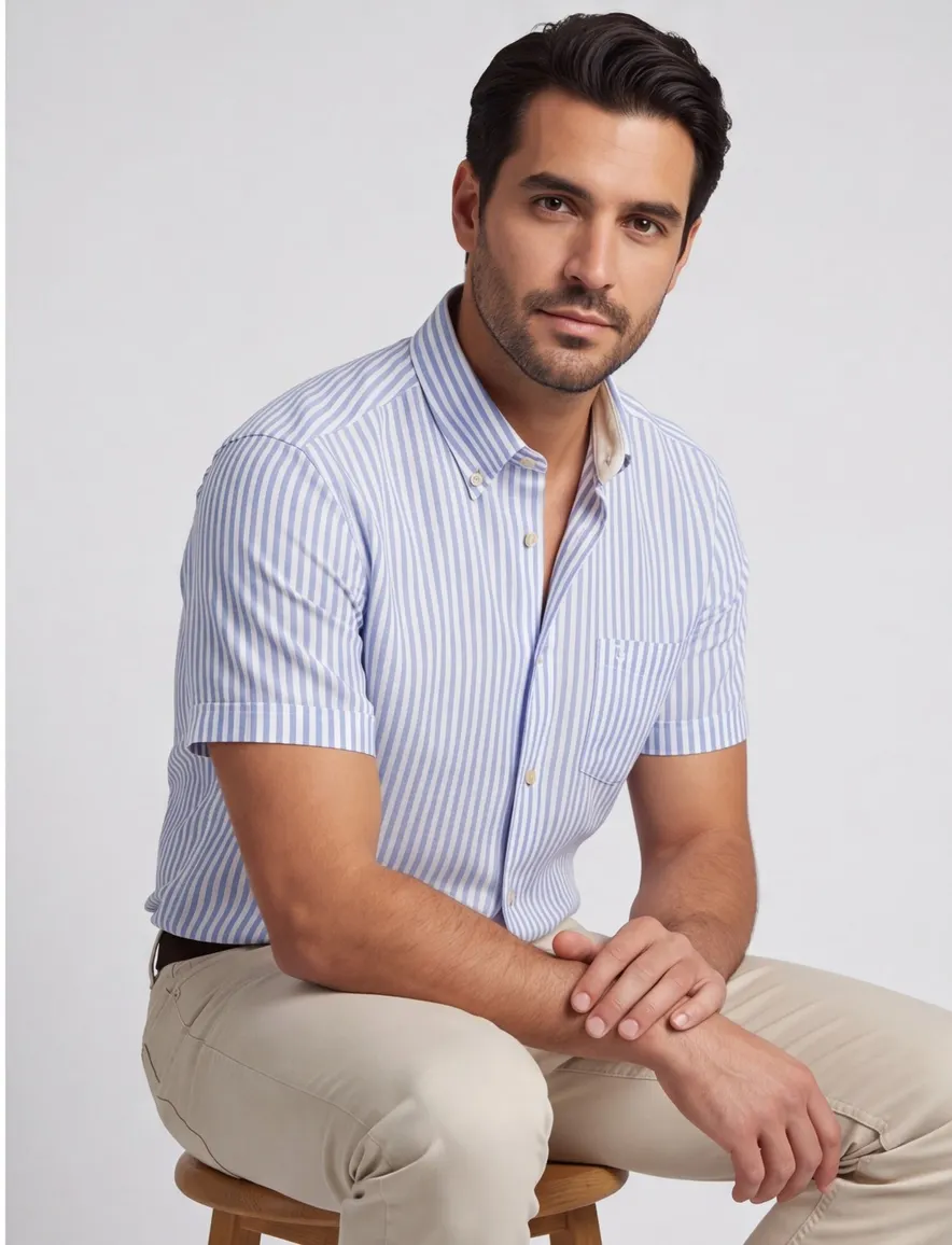 Overhemd Ledub Modern Fit blauw gestreept