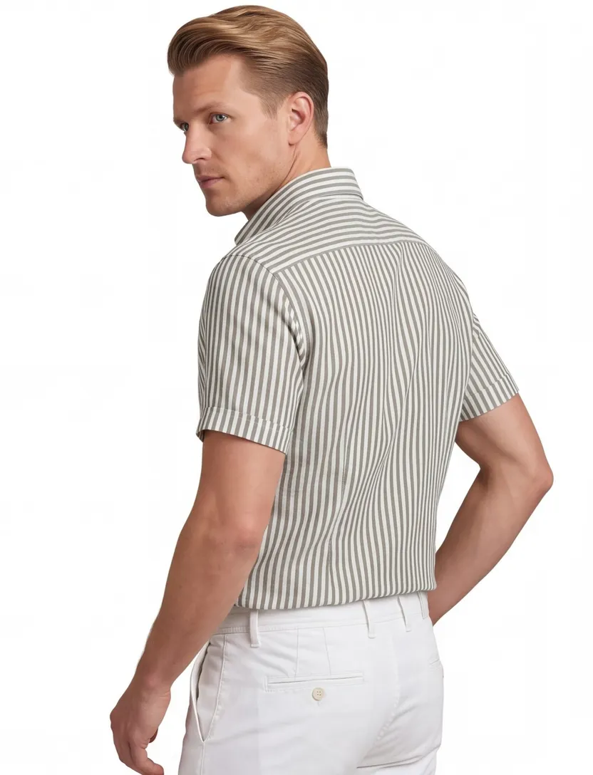 Overhemd Ledub Modern Fit gestreept groen
