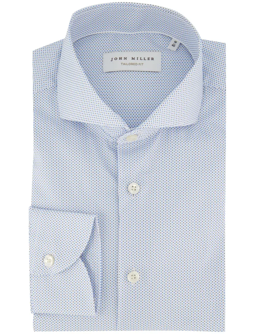 Lichtblauw geprint mouwlengte 7 John Miller Tailored Fit overhemd