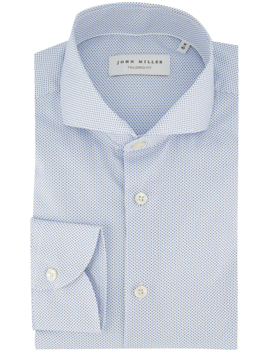 Overhemd John Miller Tailored Fit mouwlengte 7 lichtblauw geprint