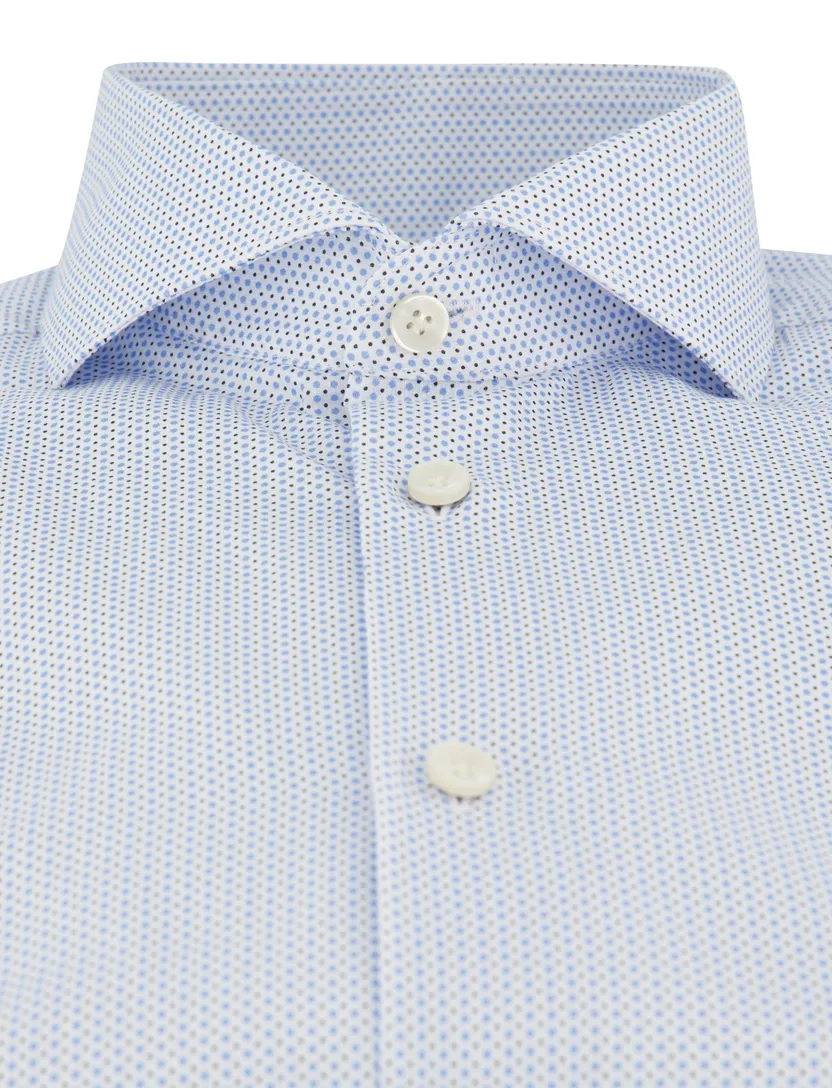 Lichtblauw geprint mouwlengte 7 John Miller Tailored Fit overhemd