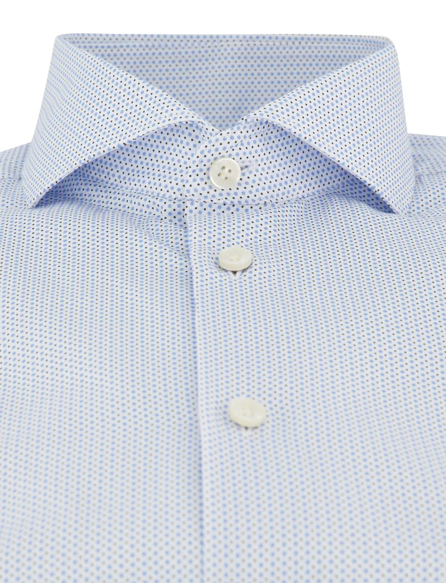 Overhemd John Miller Tailored Fit mouwlengte 7 lichtblauw geprint
