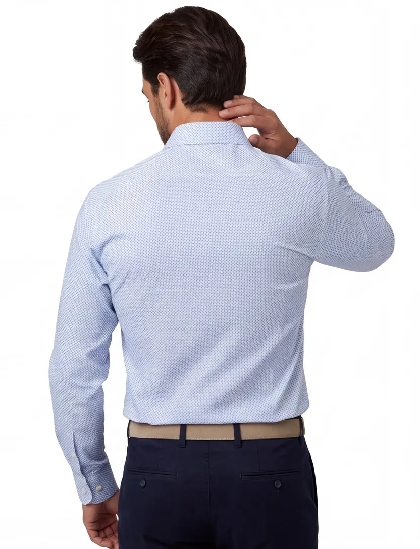 Lichtblauw geprint mouwlengte 7 John Miller Tailored Fit overhemd