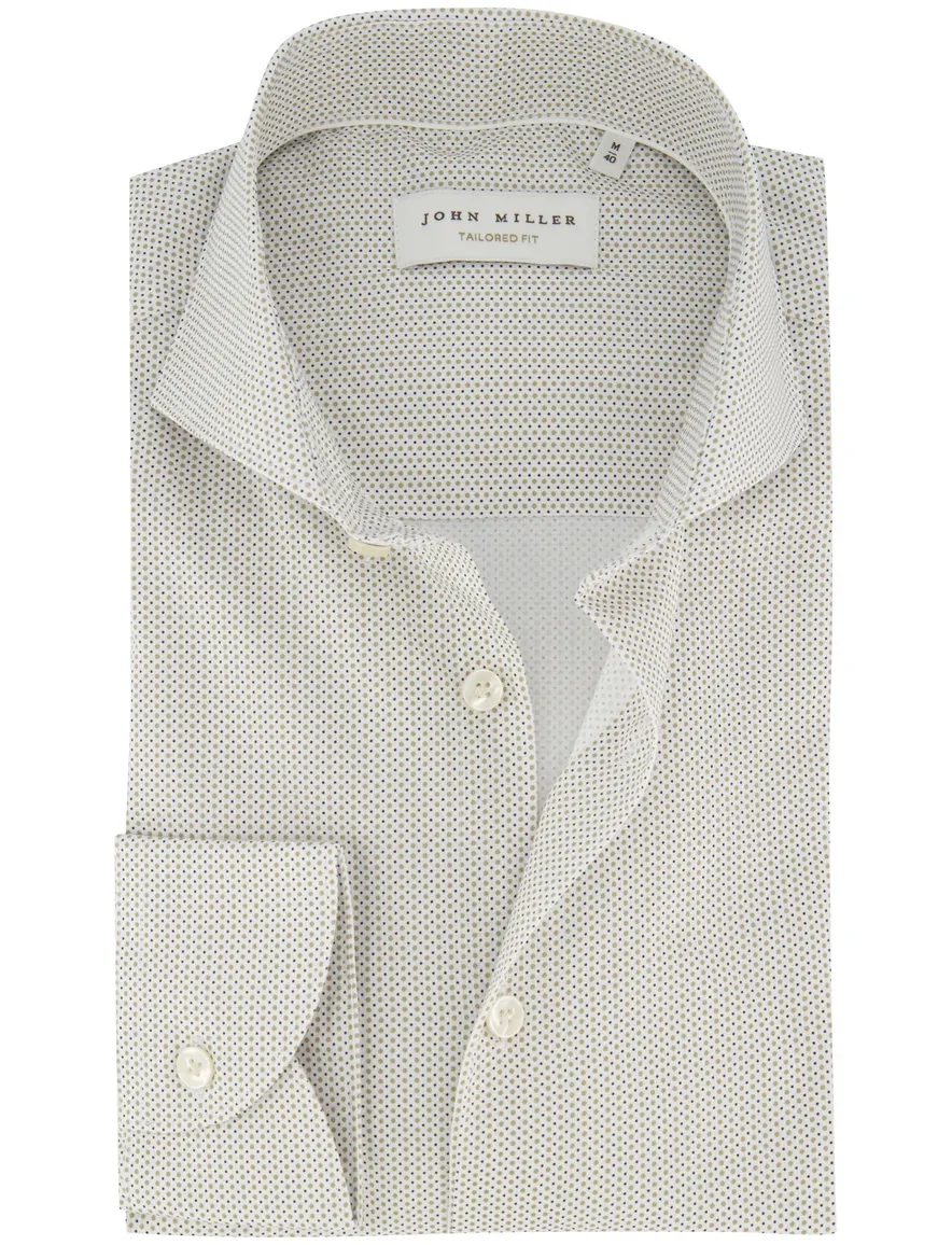 John Miller Tailored Fit overhemd beige print ml 7