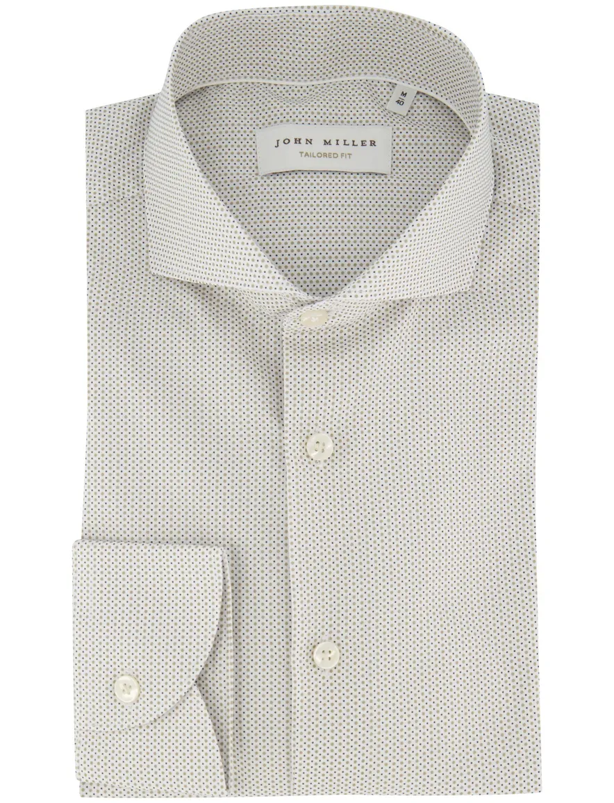 John Miller overhemd beige Tailored Fit extra lange mouw