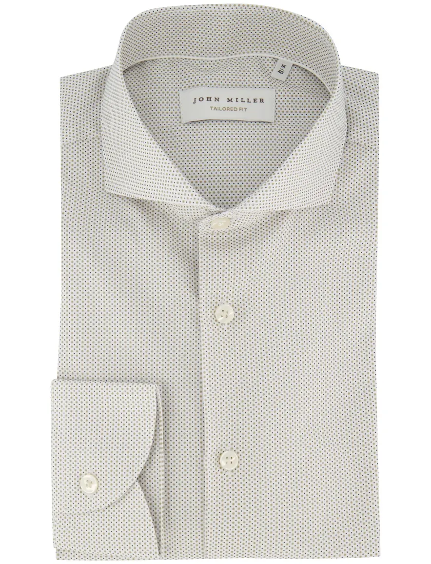 John Miller Tailored Fit overhemd beige print ml 7