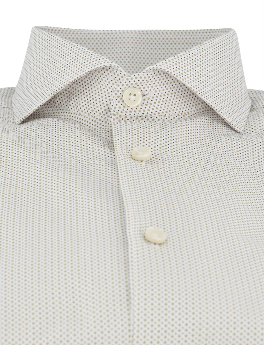 Beige geprint John Miller Tailored Fit overhemd extra lange mouw