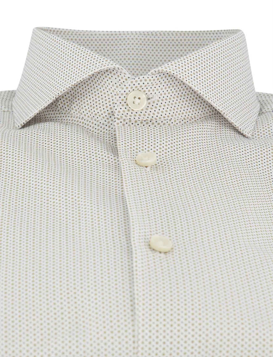 John Miller Tailored Fit overhemd beige print ml 7
