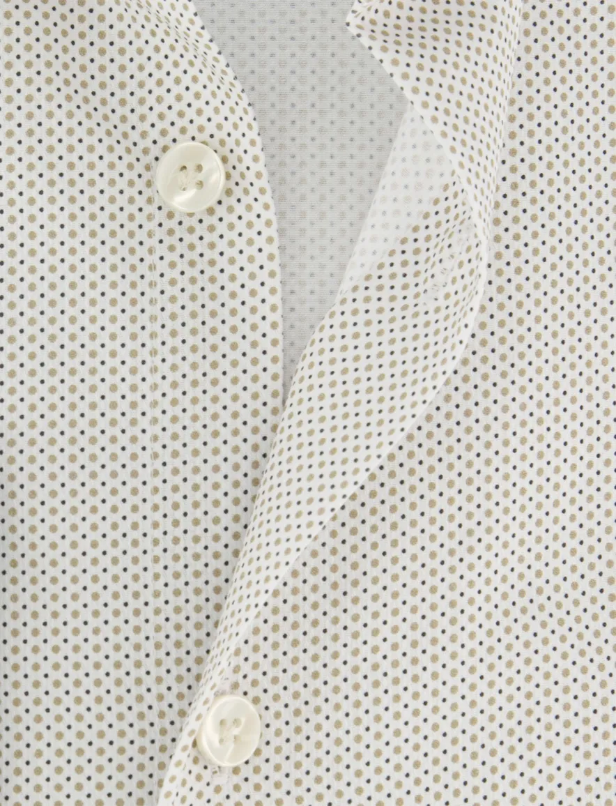 Beige geprint John Miller Tailored Fit overhemd extra lange mouw