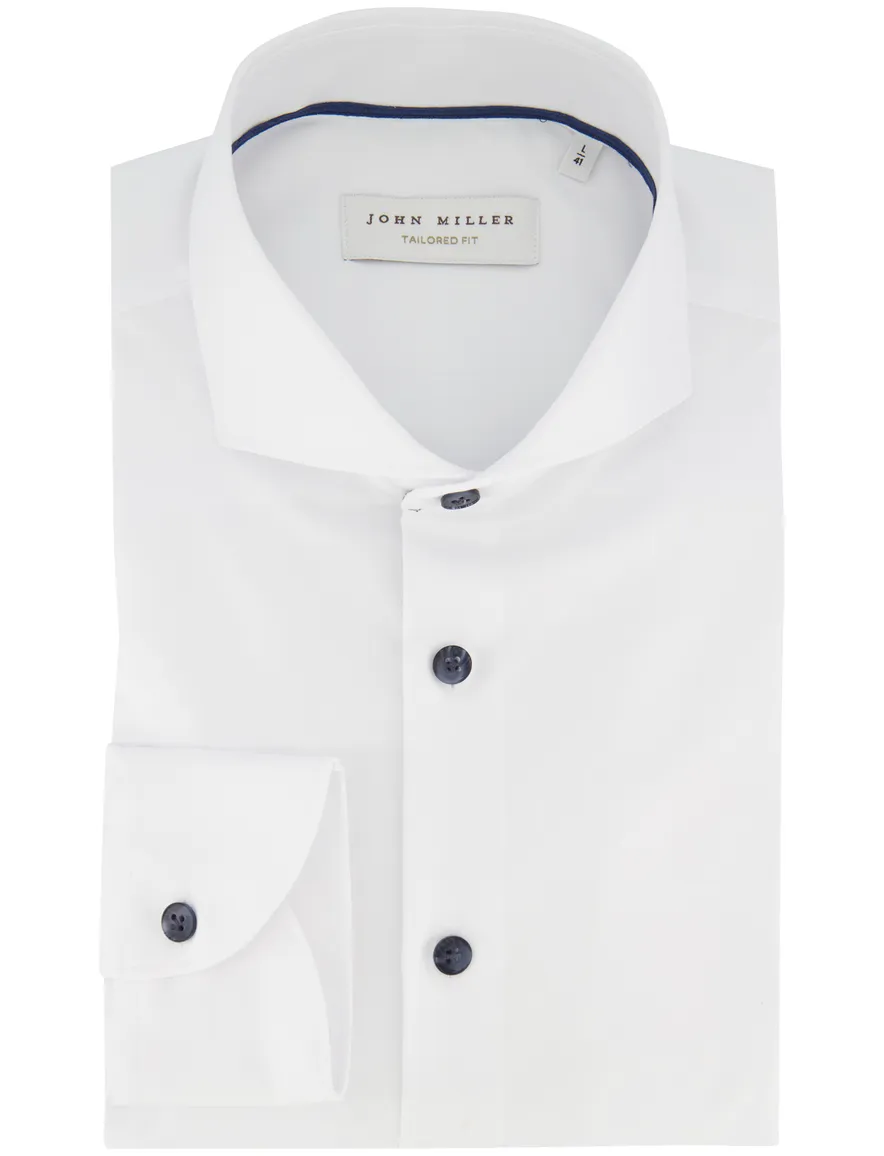 Overhemd John Miller Tailored Fit wit mouwlengte 7 strijkvrij