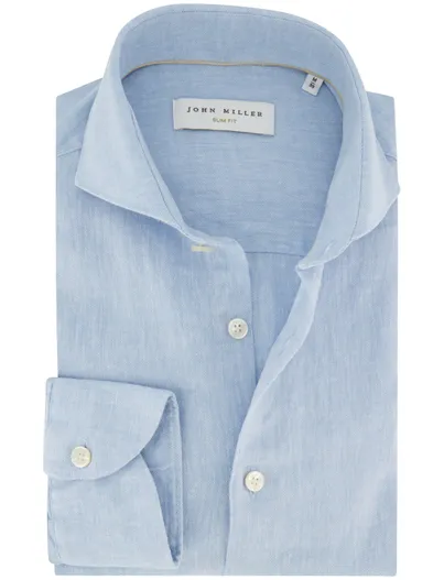 John Miller Overhemden John Miller Slim Fit lichtblauw linnen