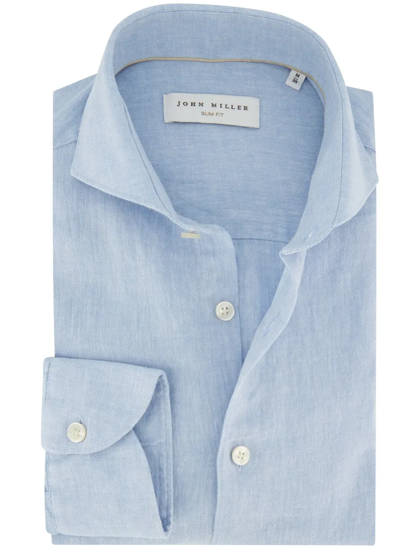 Slim fit overhemden John Miller lichtblauw gemêleerd