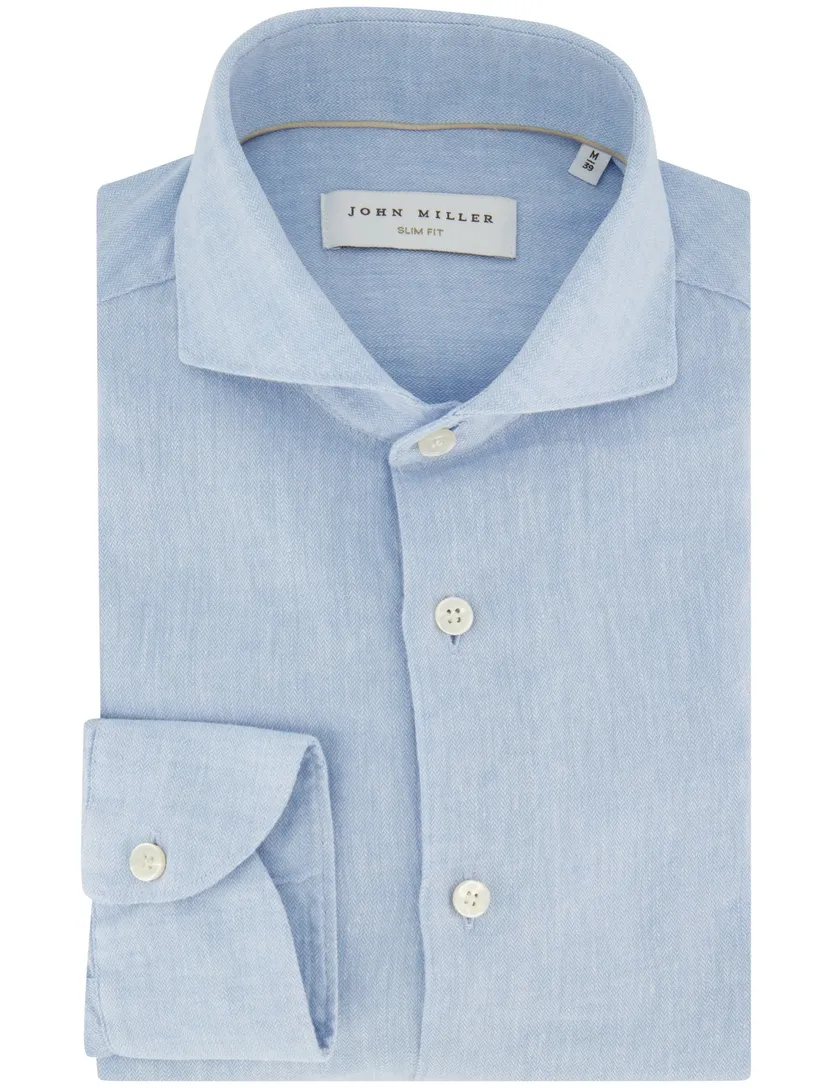 Slim fit overhemden John Miller lichtblauw gemêleerd