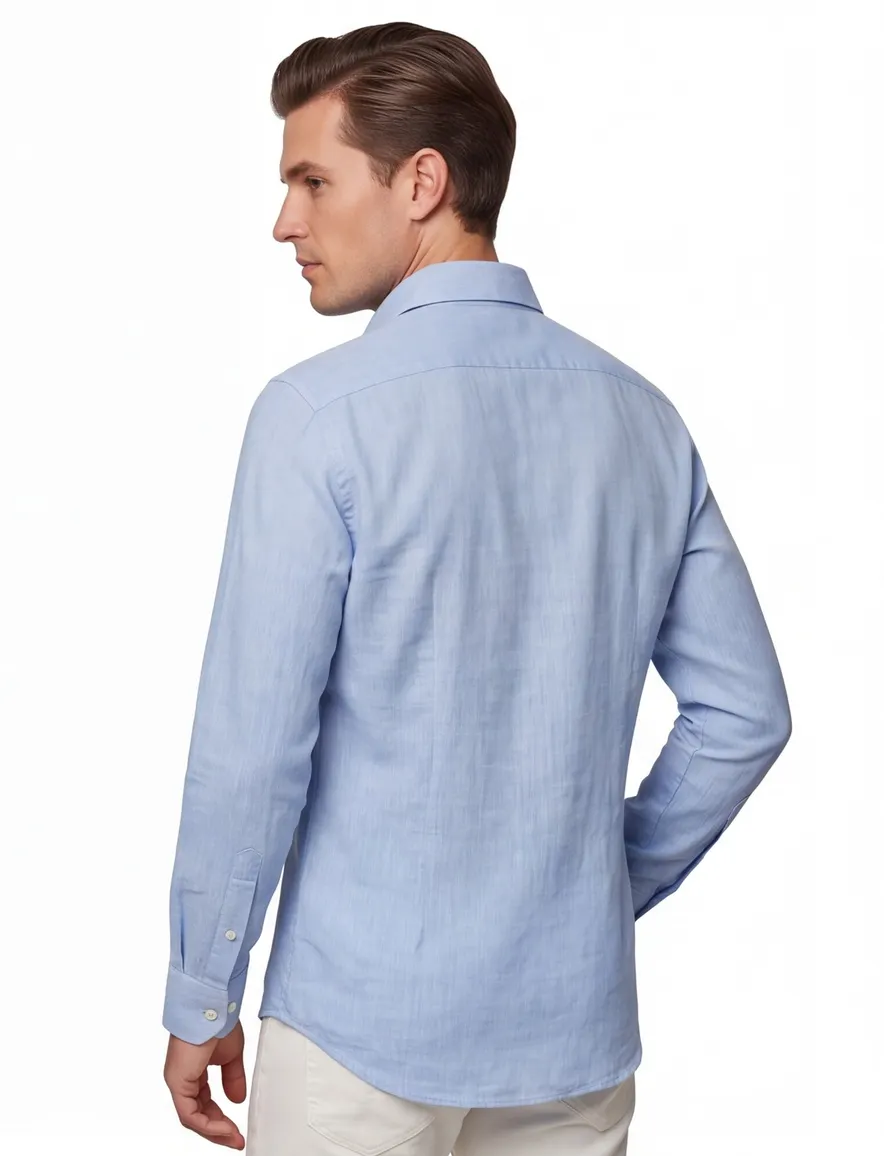 Overhemden John Miller Slim Fit lichtblauw linnen