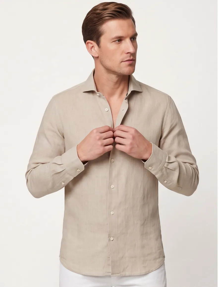 John Miller Slim Fit overhemd beige ml 7