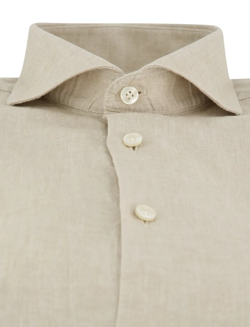 Overhemd John Miller beige linnen slim fit extra lange mouw