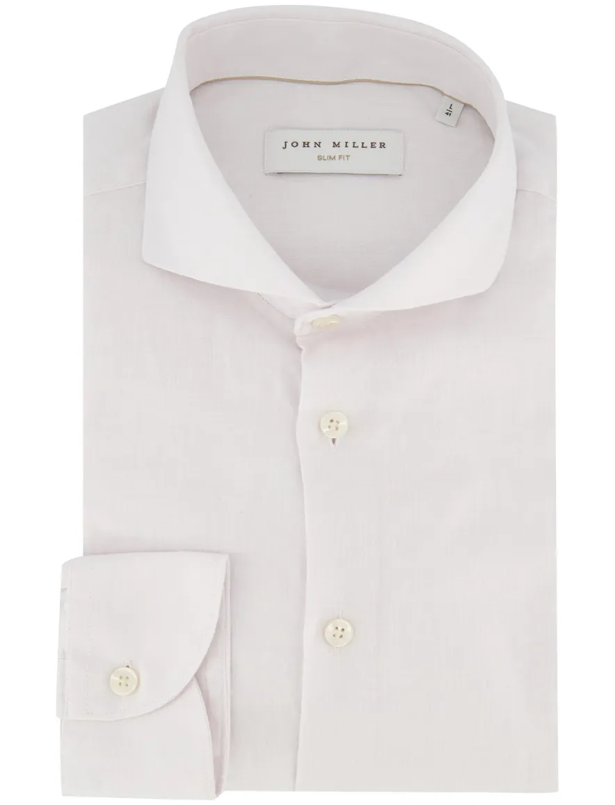 John Miller slim fit overhemd gebroken wit linnen extra lange mouw