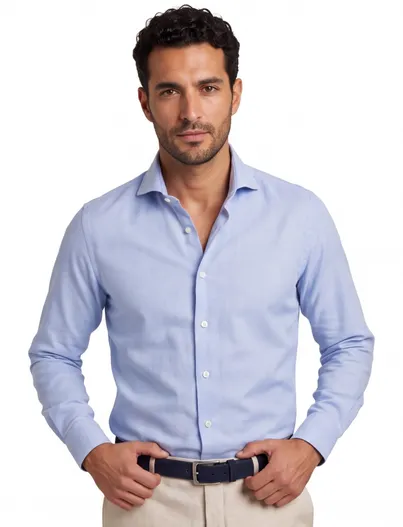 John Miller Lichtblauw katoenen mouwlengte 7 John Miller Tailored Fit overhemd