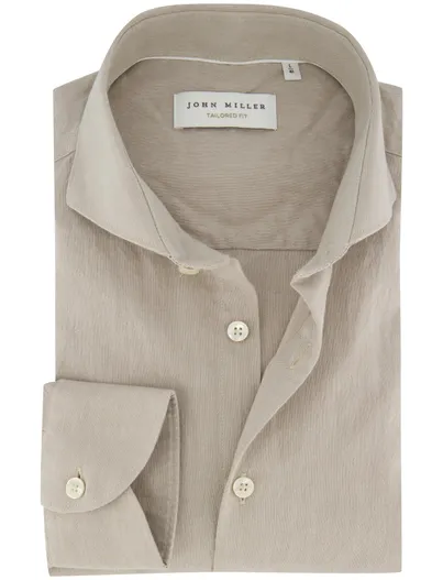 John Miller Overhemd John Miller Tailored Fit mouwlengte 7 beige katoen