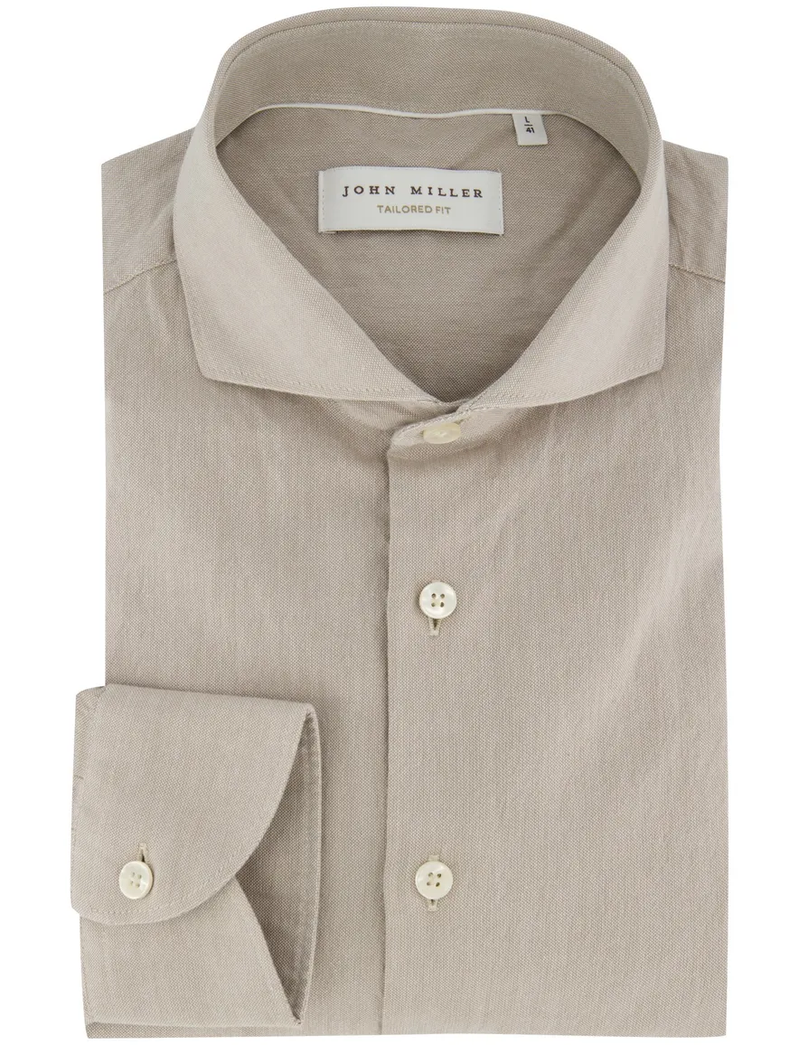 John Miller overhemd Tailored Fit mouwlengte7 beige katoen