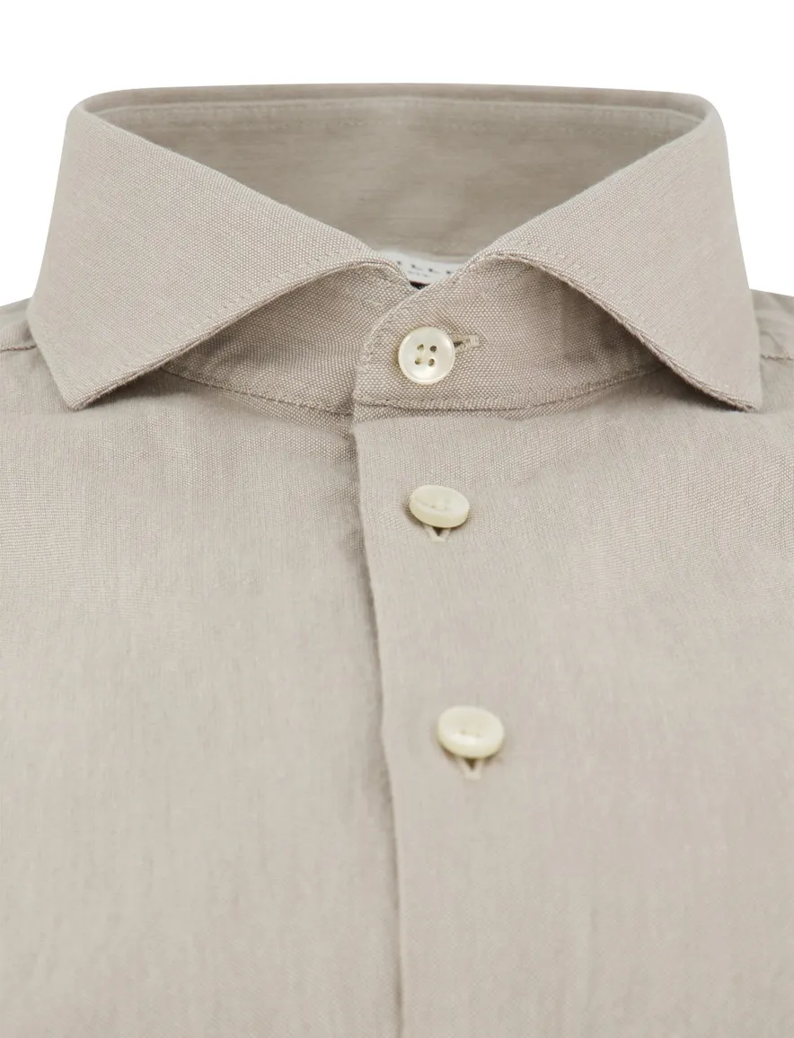 John Miller overhemd Tailored Fit mouwlengte7 beige katoen