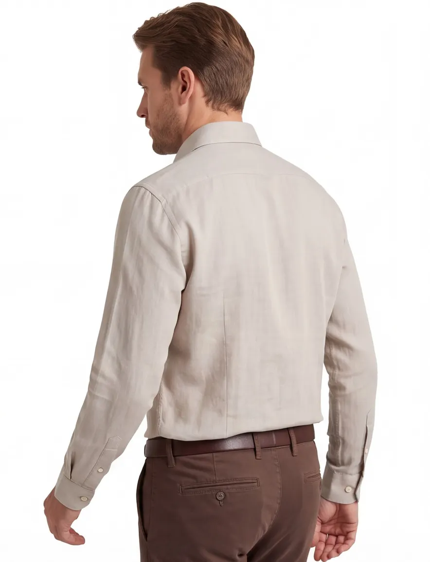 Overhemd John Miller Tailored Fit mouwlengte 7 beige katoen